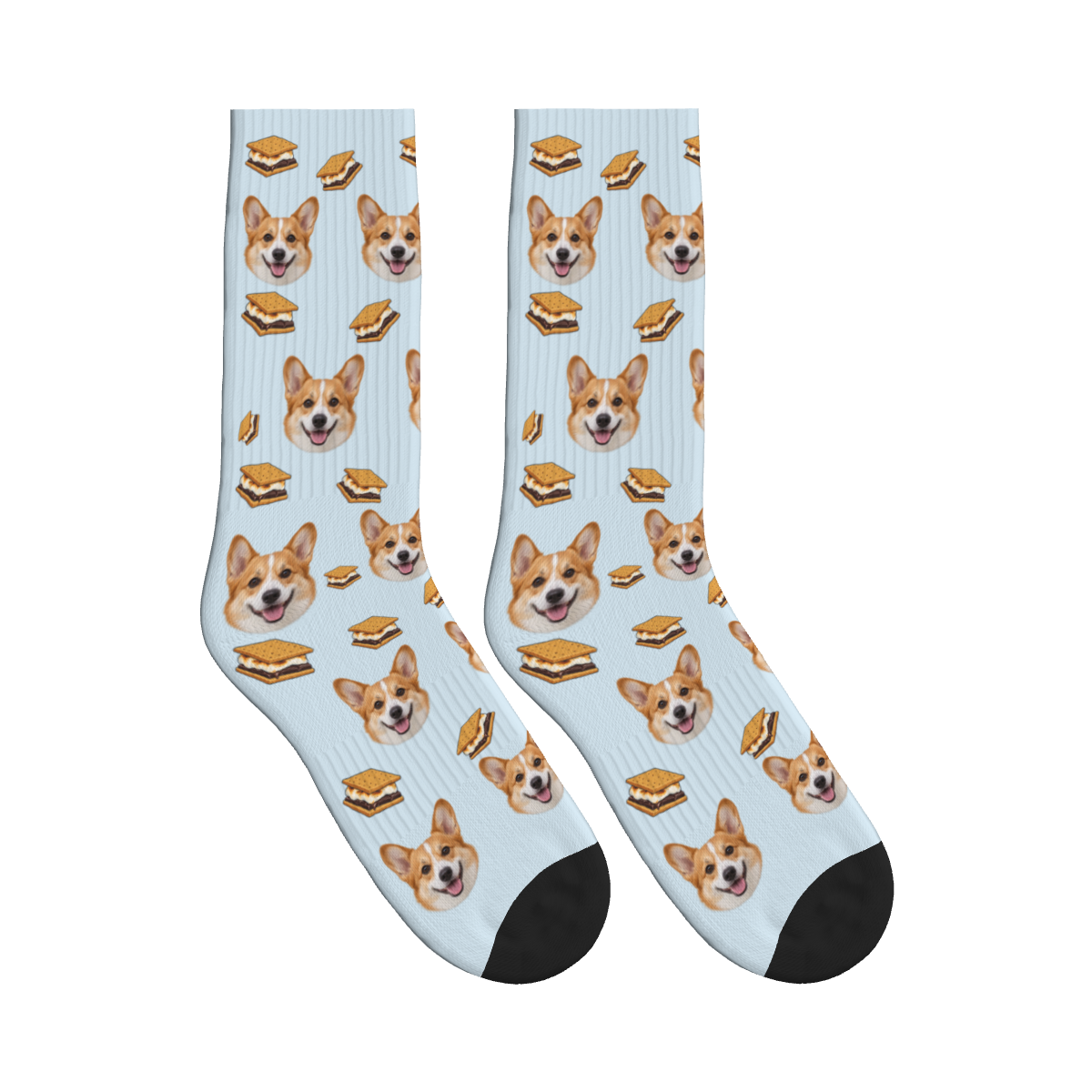 S'mores Dog Face Socks in Powder Blue with a custom dog photo