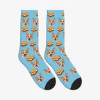 S'mores Dog Face Socks in Sky Blue with a custom dog photo