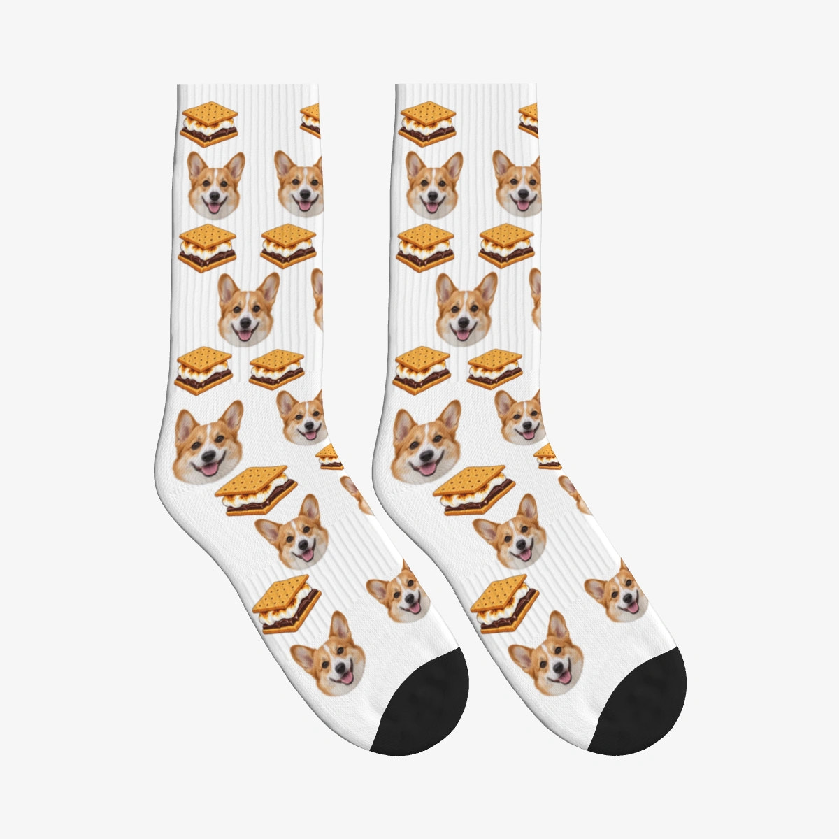 S'mores Dog Face Socks in White with a custom dog photo