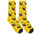 St. Patrick’s Day Socks with Dog Face, Clovers, Hats & Coins - Gold / Crew Socks