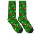 St. Patrick’s Day Socks with Dog Face, Clovers, Hats & Coins - Green / Crew Socks