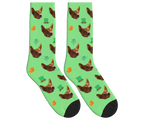 St. Patrick’s Day Socks with Dog Face, Clovers, Hats & Coins - Light Green / Crew Socks