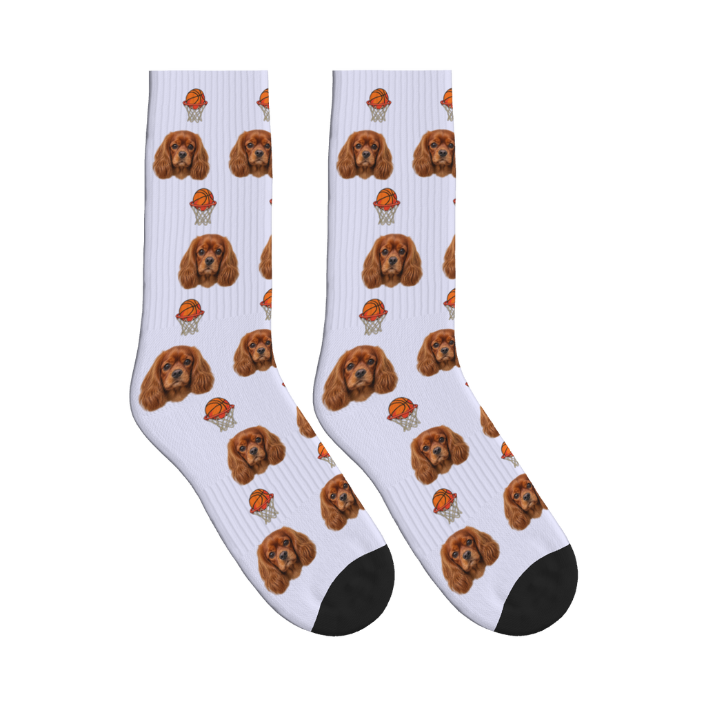 Street Basketball Dog Face Socks in Lavender with a custom dog photo