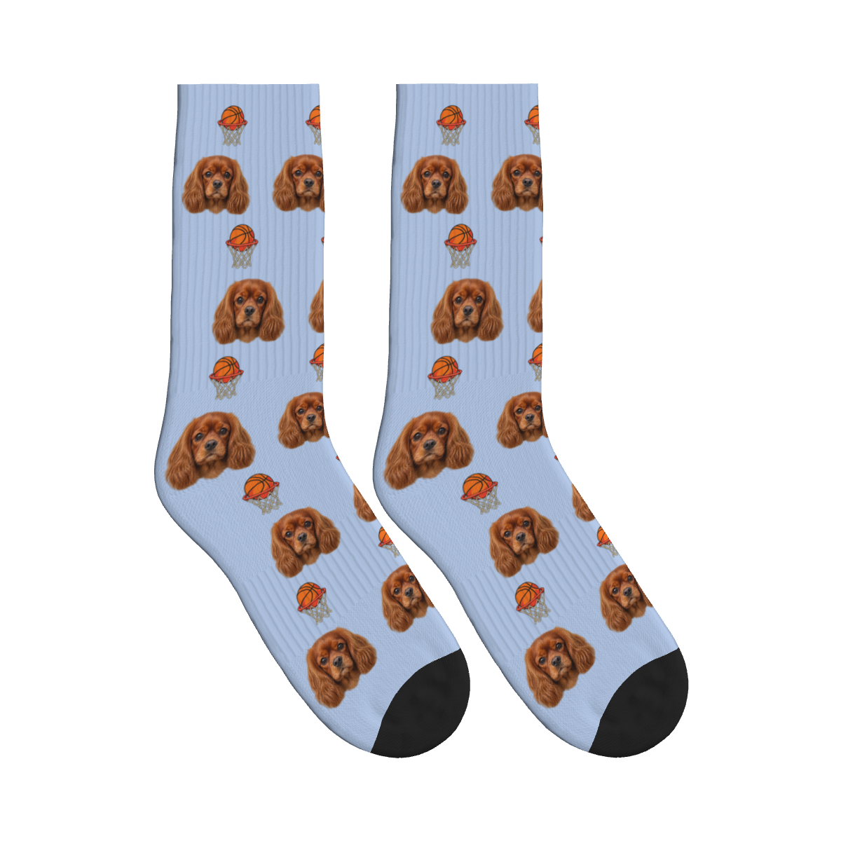 Street Basketball Dog Face Socks in Periwinkle with a custom dog photo