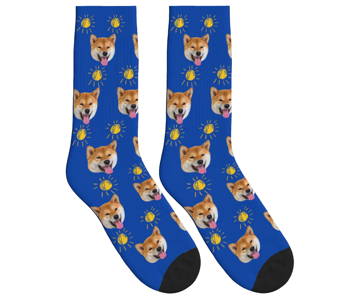 Suns & Dog Faces Socks - Cobalt Blue / Crew Socks