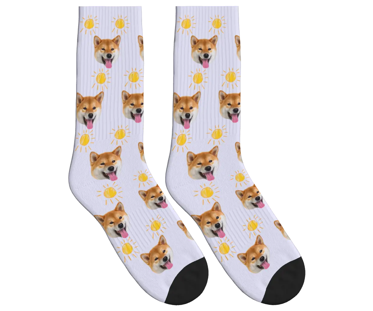 Suns & Dog Faces Socks - Lavender / Crew Socks