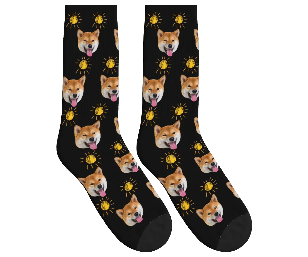 Suns & Dog Faces Socks - Black / Crew Socks