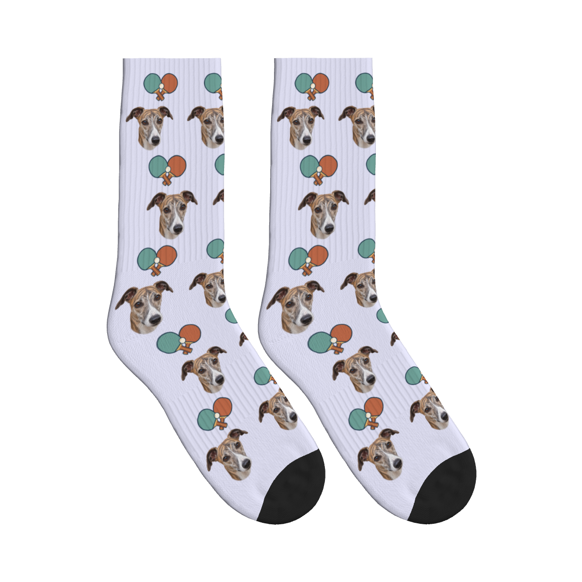 Table Tennis Rally Dog Face Socks in Lavender with a custom dog photo