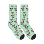 Table Tennis Rally Dog Face Socks in Mint Green with a custom dog photo