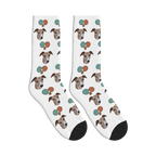 Table Tennis Rally Dog Face Socks in White with a custom dog photo