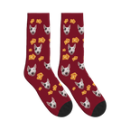 Toast Dog Face Socks in Burgundy with a custom dog photo