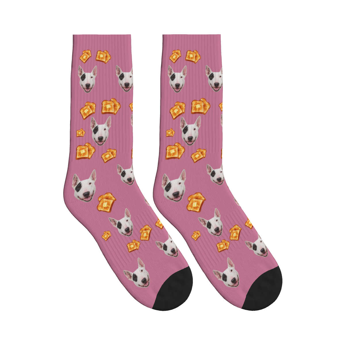 Toast Dog Face Socks in Dusty Rose with a custom dog photo