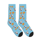 Toast Dog Face Socks in Sky Blue with a custom dog photo