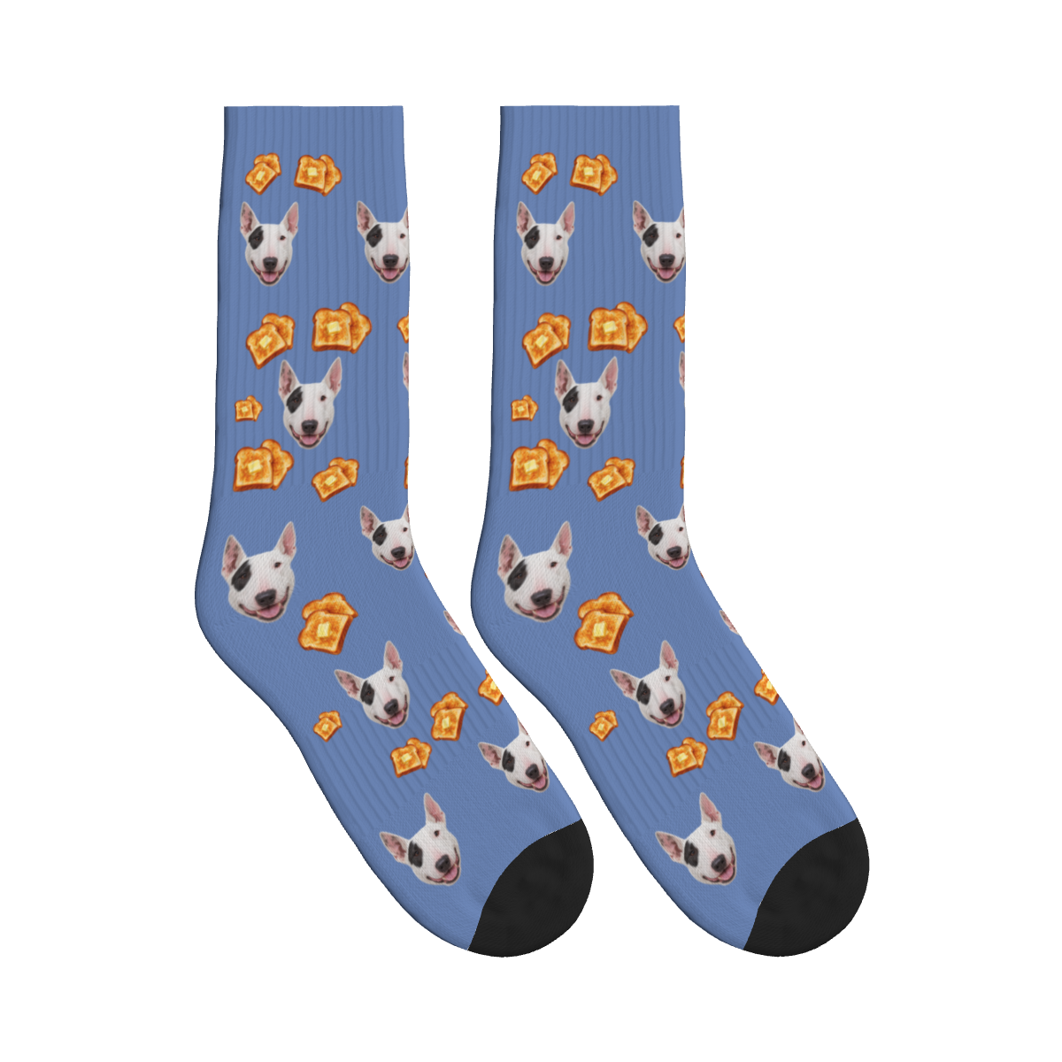 Toast Dog Face Socks in Slate Blue with a custom dog photo