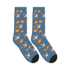Toast Dog Face Socks in Steel Blue with a custom dog photo