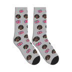 UK Flag Dog Face Socks in Light Gray with a custom dog photo
