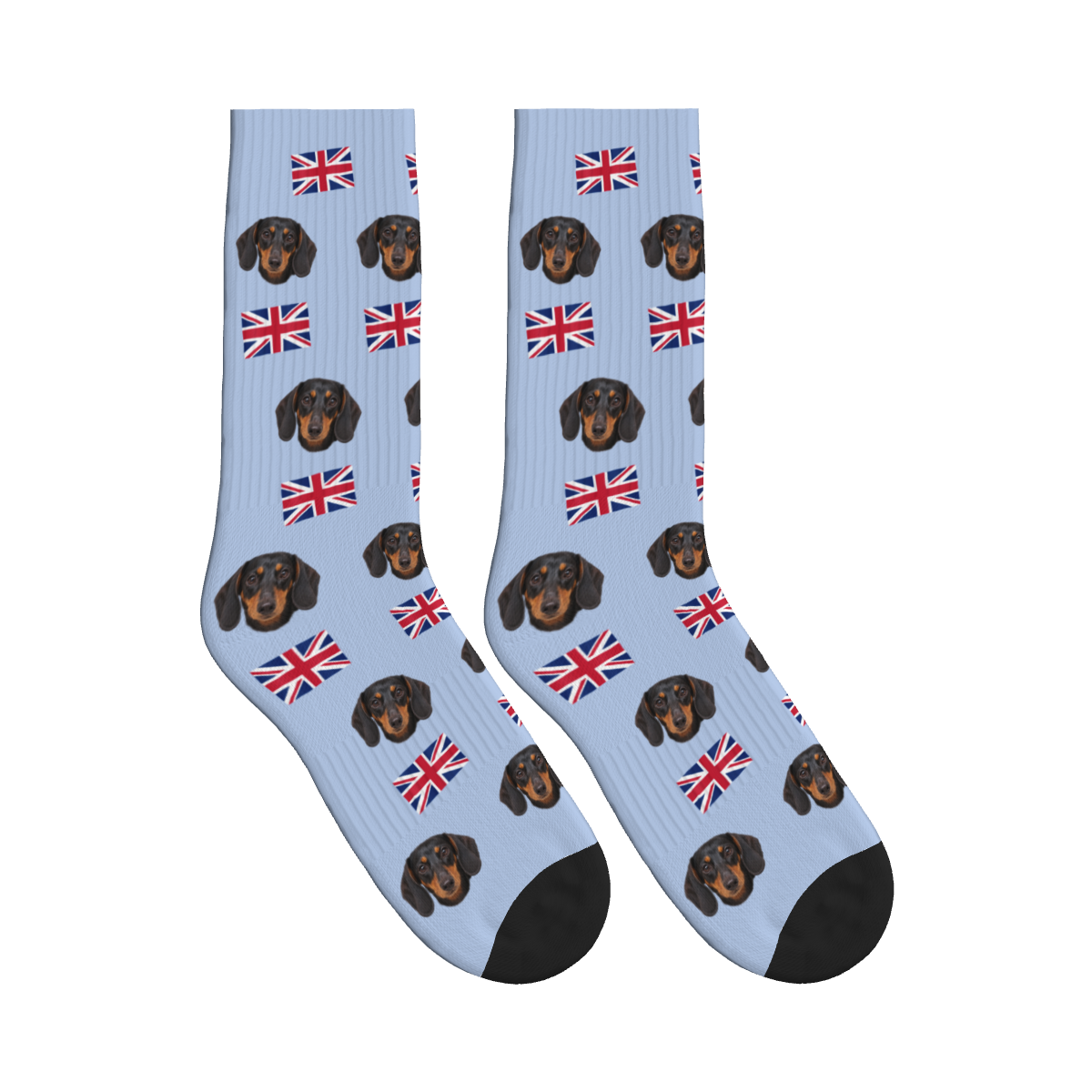 UK Flag Dog Face Socks in Periwinkle with a custom dog photo