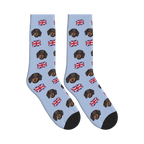 UK Flag Dog Face Socks in Periwinkle with a custom dog photo