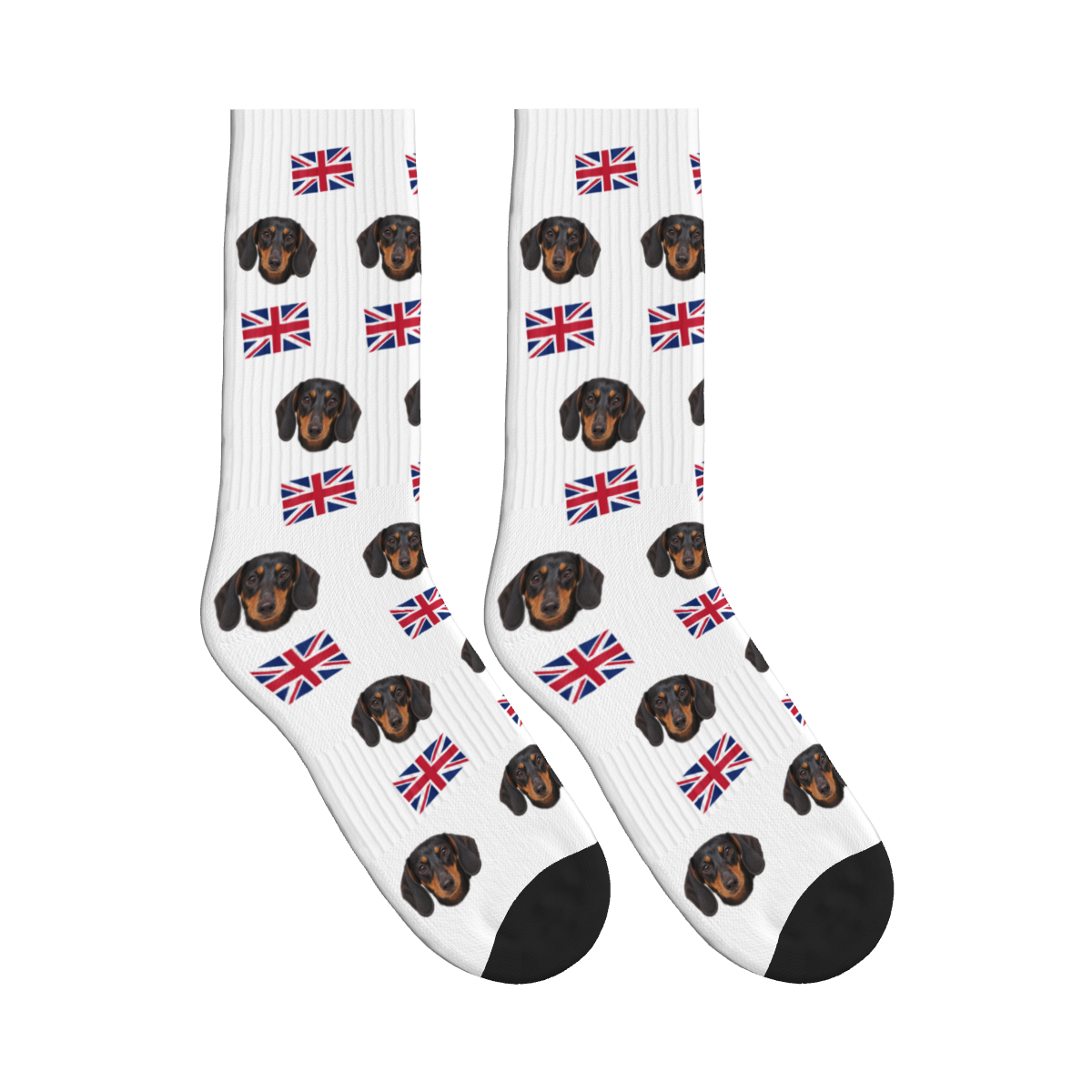 UK Flag Dog Face Socks in White with a custom dog photo