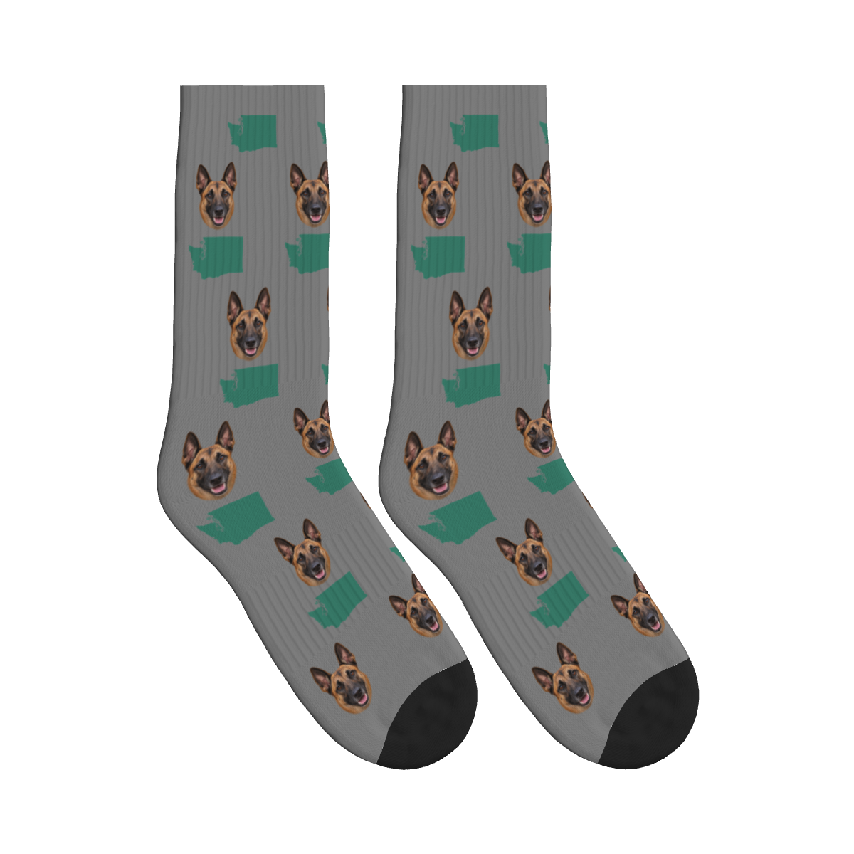 Washington State Map Dog Face Socks in Gray with a custom dog photo