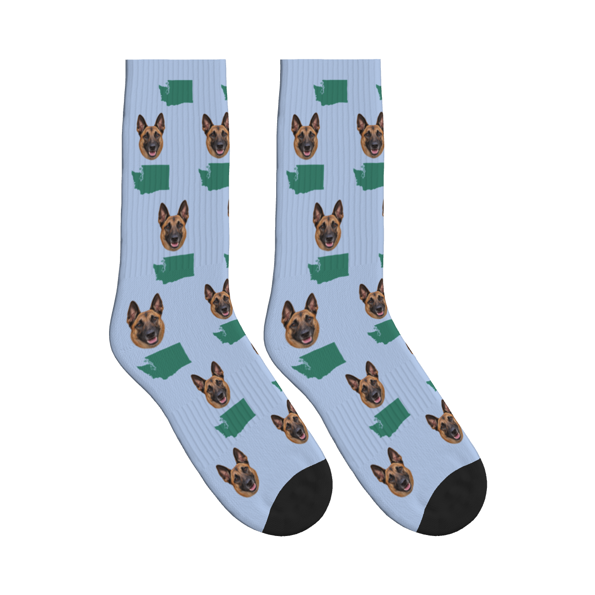 Washington State Map Dog Face Socks in Periwinkle with a custom dog photo