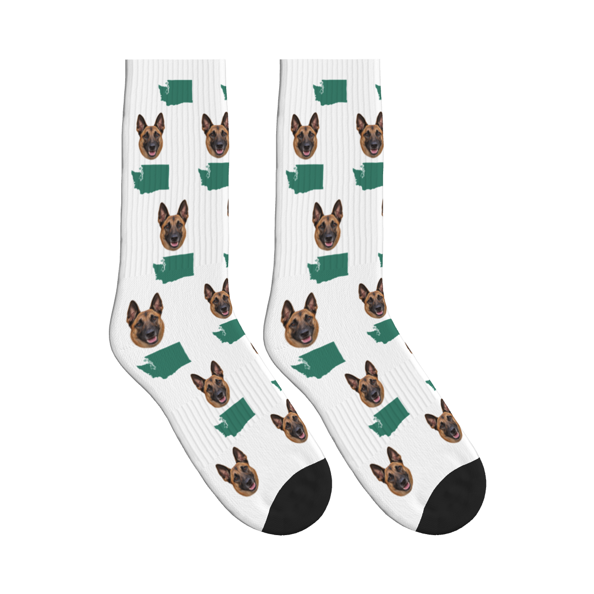 Washington State Map Dog Face Socks in White with a custom dog photo