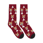 Wedding Dress Dog Face Socks in Burgundy with a custom dog photo