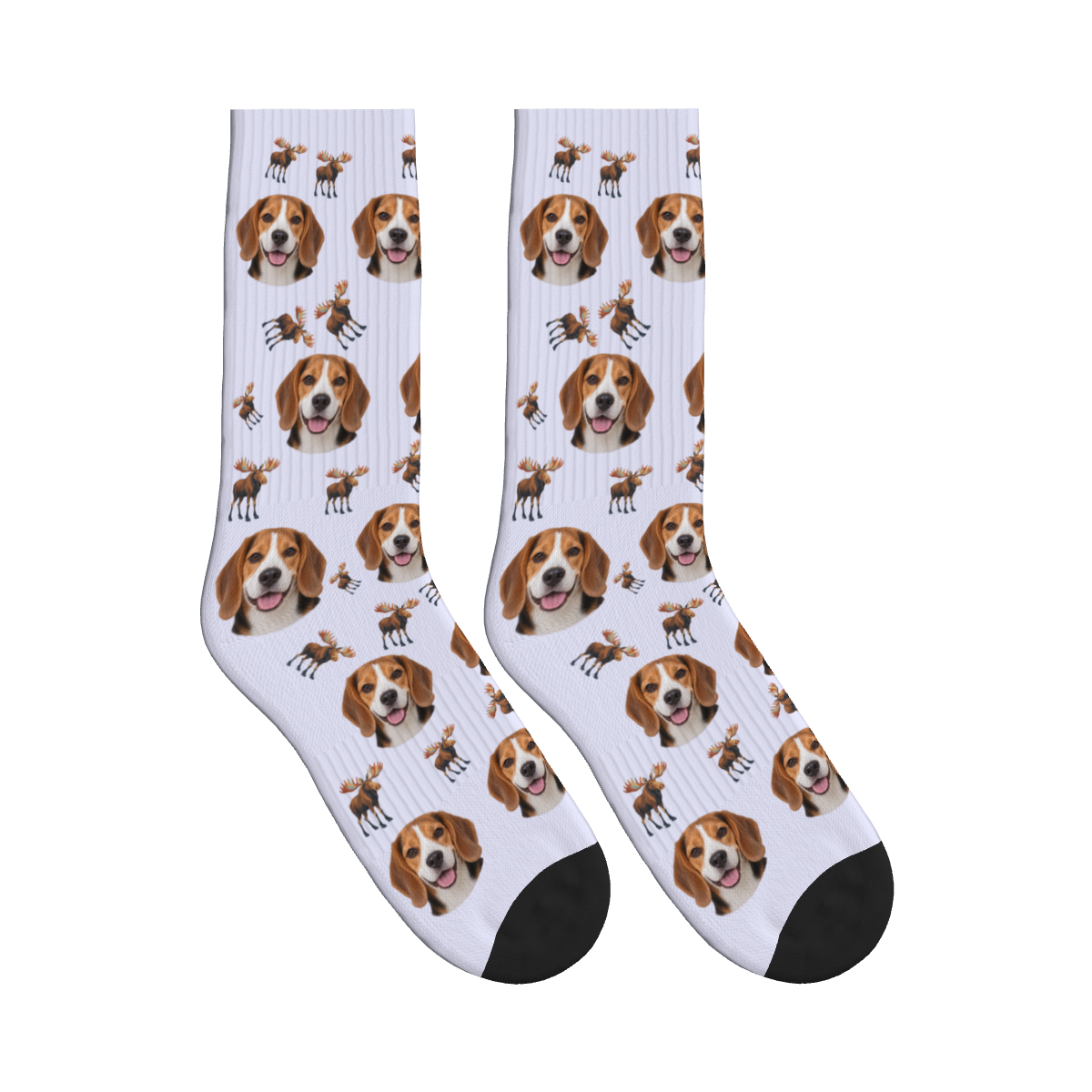 Woodland Moose Dog Face Socks in Lavender with a custom dog photo
