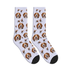 Woodland Moose Dog Face Socks in Lavender with a custom dog photo