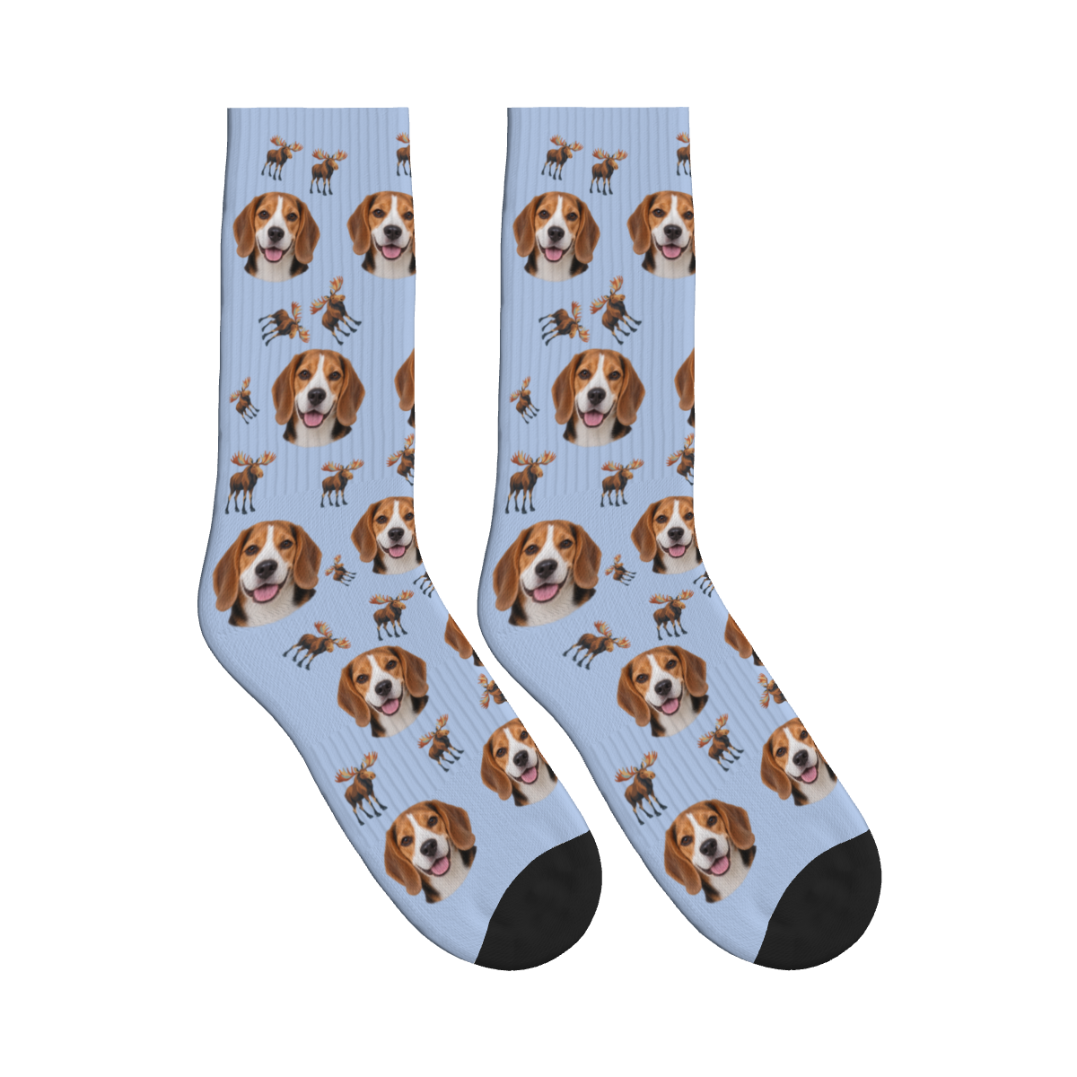 Woodland Moose Dog Face Socks in Periwinkle with a custom dog photo