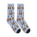 Woodland Moose Dog Face Socks in Periwinkle with a custom dog photo