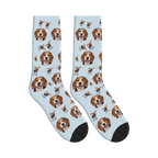 Woodland Moose Dog Face Socks in Powder Blue with a custom dog photo