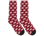 WOOF & Glasses Dog Pattern Socks - Burgundy / Crew Socks