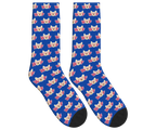 WOOF & Glasses Dog Pattern Socks - Cobalt Blue / Crew Socks
