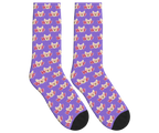 WOOF & Glasses Dog Pattern Socks - Purple / Crew Socks