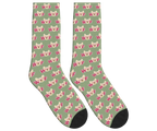 WOOF & Glasses Dog Pattern Socks - Sage Green / Crew Socks