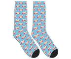 WOOF & Glasses Dog Pattern Socks - Sky Blue / Crew Socks