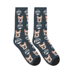 Dogs Are Family Badge Socks in Charcoal Gray with a custom dog face and Dogs are family lettering