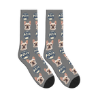 Dogs Are Family Badge Socks in Gray with a custom dog face and Dogs are family lettering