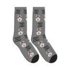 Dogs Are Family Bold Socks in Gray with a custom dog face and Dogs are family lettering