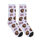 Dogs Are Family Classic Socks in Lavender with a custom dog face and Dogs are family lettering