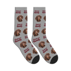 Dogs Are Family Classic Socks in Silver Gray with a custom dog face and Dogs are family lettering