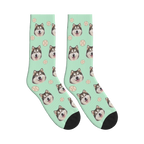 Baseball Dog Face Socks in Mint Green with a personalized dog photo