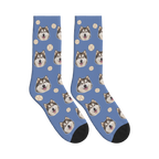 Baseball Dog Face Socks in Slate Blue with a personalized dog photo