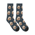 Little Bat Dog Face Socks in Charcoal Gray with a personalized dog photo
