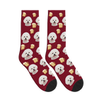 Beer Mug Dog Face Socks in Burgundy with a personalized dog photo