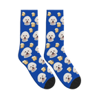 Beer Mug Dog Face Socks in Cobalt Blue with a personalized dog photo