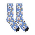 Beer Mug Dog Face Socks in Cornflower Blue with a personalized dog photo