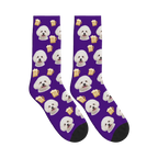 Beer Mug Dog Face Socks in Deep Purple with a personalized dog photo