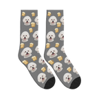 Beer Mug Dog Face Socks in Gray with a personalized dog photo